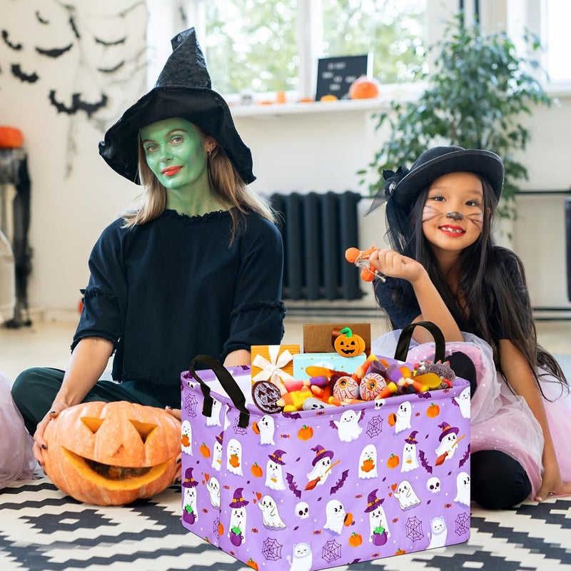 FUULOXE Halloween Empty Storage Basket with Handles Open Gifts&Candy Spooky Basket stuffers for Kids Baby Collapsible Women Organizer Bins Toys Boxes for Shelves Home Office - Image 2